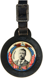 THEODORE ROOSEVELT PAIR OF CELLULOIDS ON FIBER BOARD WATCH FOBS.