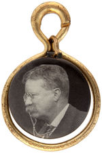 THEODORE ROOSEVELT 1912 CIGAR CUTTER AND 1912 CELLULOID/BRASS WATCH FOB.