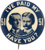 WILSON AND MARSHALL ONE DOLLAR DONATION JUGATE BUTTON.