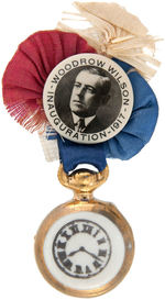 WIILSON 1917 REAL PHOTO INAUGURATION BUTTON WITH ROSETTE AND SIMULATED POCKET WATCH IN CERAMIC.