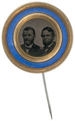 GRANT AND COLFAX 1868 UNIFACE FERROTYPE JUGATE STICKPIN IN EXCEPTIONAL CONDITION.