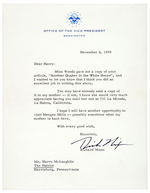 NIXON LETTER TO YORK NEWSMAN FRIEND ON VP STATIONERY PLUS 3 NIXON’S SEC. LETTERS.