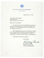 NIXON LETTER TO YORK NEWSMAN FRIEND ON VP STATIONERY PLUS 3 NIXON’S SEC. LETTERS.