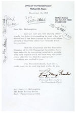 NIXON LETTER TO YORK NEWSMAN FRIEND ON VP STATIONERY PLUS 3 NIXON’S SEC. LETTERS.