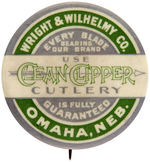 "CLEAN CLIPPER CUTLERY" EARLY AD BUTTON.