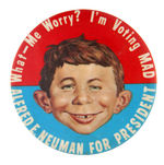 MAD MAGAZINE 1960 AND 1964 "FOR PRESIDENT" BUTTONS PLUS TAB.