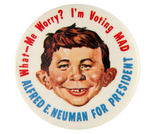 MAD MAGAZINE 1960 AND 1964 "FOR PRESIDENT" BUTTONS PLUS TAB.