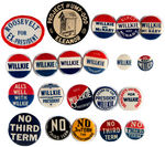 WILLKIE AND ANTI-ROOSEVELT THIRD TERM GROUP OF TWENTY ONE BUTTONS FROM 1940.