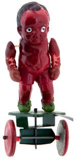 BOXING BOYS CELLULOID WIND-UP PLATFORM TOY W/ BOX.