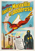 "ADVENTURES OF CAPTAIN MARVEL" LINEN-MOUNTED ARGENTINEAN MOVIE SERIAL POSTER.