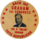 HAKE UNLISTED IKE OFF YEAR 1954 PA COATTAIL BUTTON.