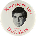 "RANGERS FOR DUKAKIS" MINNESOTA BUTTON.