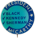 RARE "PRESIDENT McCARTHY" 1968 COATTAIL BUTTON.