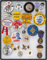 GOLDWATER EXTENSIVE 173 PIECE COLLECTIONS OF BUTTONS, PINS, TABS AND FLASHERS.