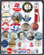 GOLDWATER EXTENSIVE 173 PIECE COLLECTIONS OF BUTTONS, PINS, TABS AND FLASHERS.