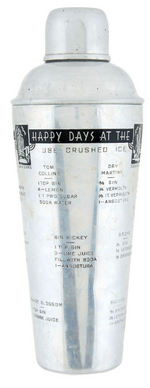 "HAPPY DAYS AT THE CENTURY OF PROGRESS" LARGE END OF PROHIBITION COCKTAIL SHAKER.