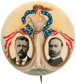 THEODORE ROOSEVELT MISS LIBERTY CLASSIC JUGATE 2-1/8" LARGEST VERSION BUTTON.