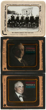 GROUP OF THREE SCARCE HARDING COOLIDGE GLASS LANTERN SLIDES.