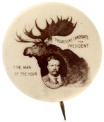 ROOSEVELT WITH BULL MOOSE REAL PHOTO BUTTON FROM 1912.