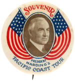 “SOUVENIR PRESIDENT HARDING’S PACIFIC COAST TOUR” GRAPHIC BUTTON.