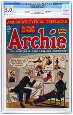 "ARCHIE COMICS" #20 MAY-JUNE 1946 CGC 5.0 VG/FINE.