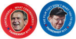 PAIR OF "FARHRENHEIT 9/11 MOVIE PROMOTION BUTTONS PICTURING BUSH AND MOORE.