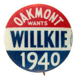 WILLKIE SCARCE LOCAL BUTTON AND FIGURAL SHOVEL PIN.