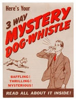 ORPHAN ANNIE "3 WAY MYSTERY DOG-WHISTLE" PLUS INSTRUCTIONS AND MAILER.