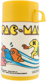 "PAC-MAN" UNUSED METAL LUNCHBOX WITH THERMOS.