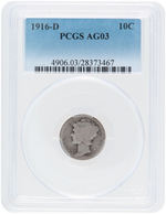 10C MERCURY DIME 1916-D PCGS AG03.