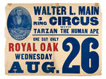 "WALTER L. MAIN 3 RING CIRCUS WITH TARZAN THE HUMAN APE" POSTER.