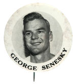 FIRST SEEN LARGE BUTTON FOR PHILADELPHIA WARRIORS PLAYER/COACH "GEORGE SENESKY."