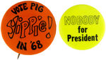 TRIO OF YIPPIE/YOUTH INTERNATIONAL PARTY BUTTONS.