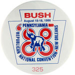 BUSH PAIR OF PENNSYLVANIA DELEGATION SERIALLY NUMBERED BUTTONS FROM 1988 AND 1992.