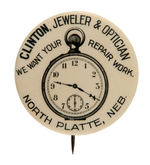JEWELER & OPTICIAN BUTTON AND CARNIVAL REBUS BUTTON FROM NORTH PLATTE, NEB.