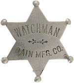 "WATCHMAN" BADGE FROM FARM COMPANY DAIN SOLD TO JOHN DEERE 1911.
