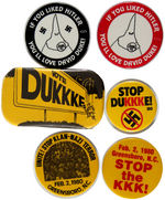 ANTI-KKK MARCH BUTTONS AND ANTI-KKK RELATED DAVID DUKE PRESIDENTIAL BUTTONS.
