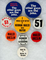 NINE NEW YORK CITY BUTTONS PROMOTING THE 1969 TEAM OF NORMAN MAILER AND JIMMY BRESLIN.