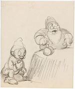 SNOW WHITE DOPEY AND DOC STORYBOARD ART LOT OF NINE WITH DOPEY TALKING.