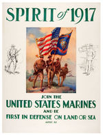 "SPIRIT OF 1917 JOIN THE UNITED STATES MARINES" WWI LINEN BACKED RECRUITMENT POSTER.