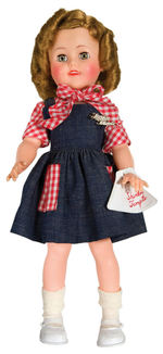 “SHIRLEY TEMPLE” IDEAL DOLL IN REBECCA OF SUNNYBROOK FARM OUTFIT.