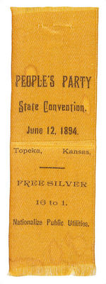 PEOPLE'S PARTY 1894 RIBBON INCLUDES "NATIONALIZE PUBLIC UTILITIES."