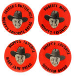 HOPALONG CASSIDY BREAD AND MILK ENDORSEMENT BUTTONS.