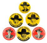 HOPALONG CASSIDY FOUR PRODUCT ENDORSEMENT BUTTONS AND TWO DIFFERENT AUSTRALIAN "CHILDREN'S APPEAL."