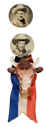 "ROY ROGERS" PORTRAIT BUTTON CIRCA 1940s, ONE WITH ORIGINAL STEER HEAD HANGER.