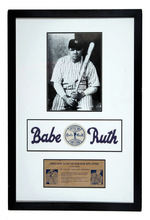 "OFFICIAL BABE RUTH UNIFORM" IRON-ON LETTERS/PATCH/ENVELOPE FRAMED DISPLAY.