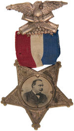 GROVER CLEVELAND C. 1884 G.A.R. FORMAT BRASS SHELL BADGE.