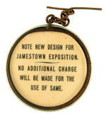 SUPERB COLOR "JAMESTOWN EXPOSITION 1907" TWO-SIDED CELLULOID FOB ON CHAIN FOR WEARING.