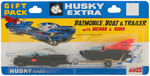 BATMAN "BATMOBILE, BOAT & TRAILER HUSKY EXTRA GIFT PACK" CARDED SET.