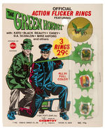 "THE GREEN HORNET OFFICIAL ACTION FLICKER RINGS" BLISTER CARD SET.